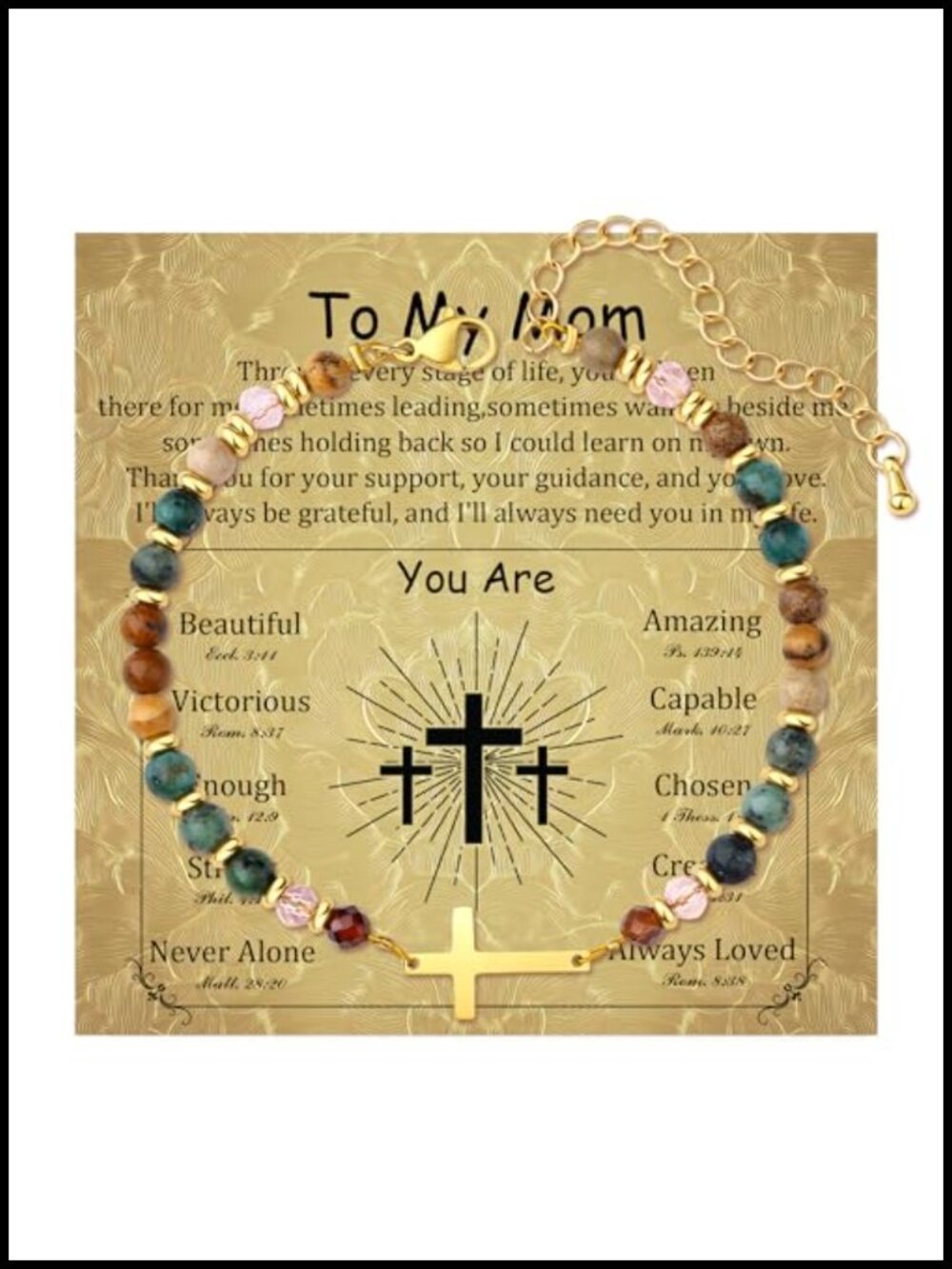 Gold Plated Stainless Steel Cross Bracelet Natural Stone Adjustable Gift